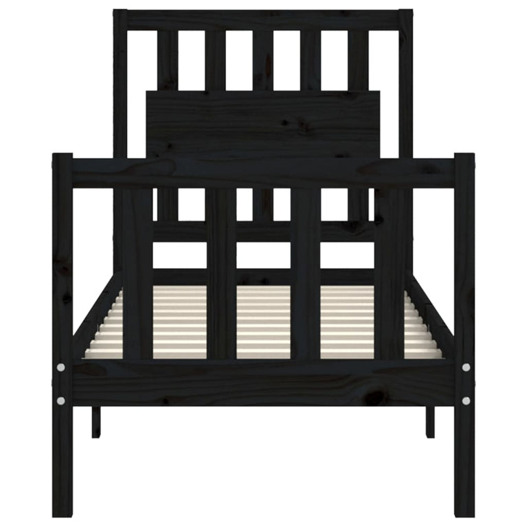 Bedframe met hoofdbord massief hout zwart 2FT6 Small Single