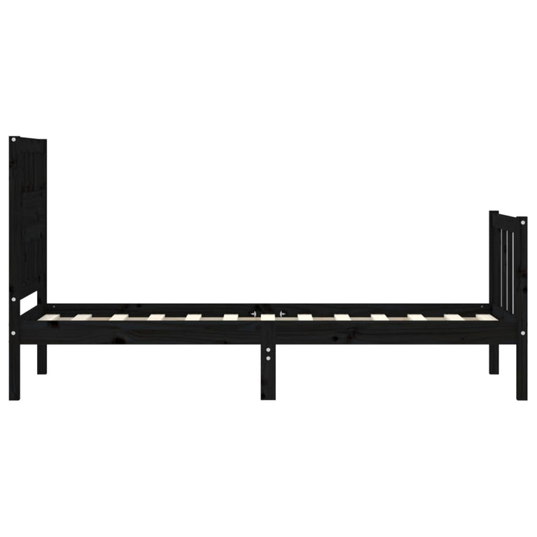 Bedframe met hoofdbord massief hout zwart 2FT6 Small Single