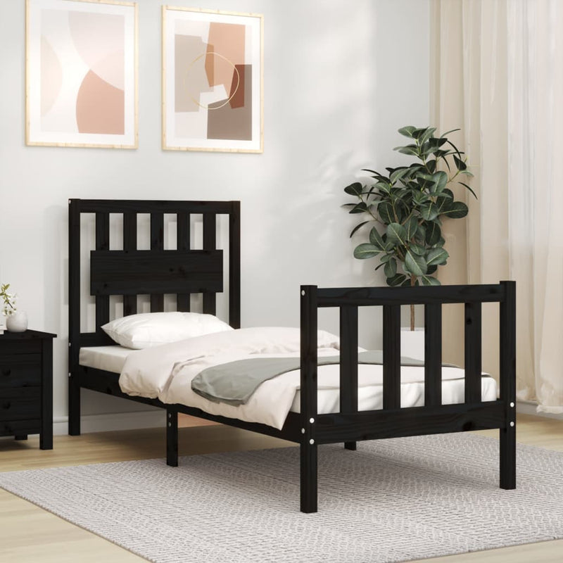 Bedframe met hoofdbord massief hout zwart 2FT6 Small Single