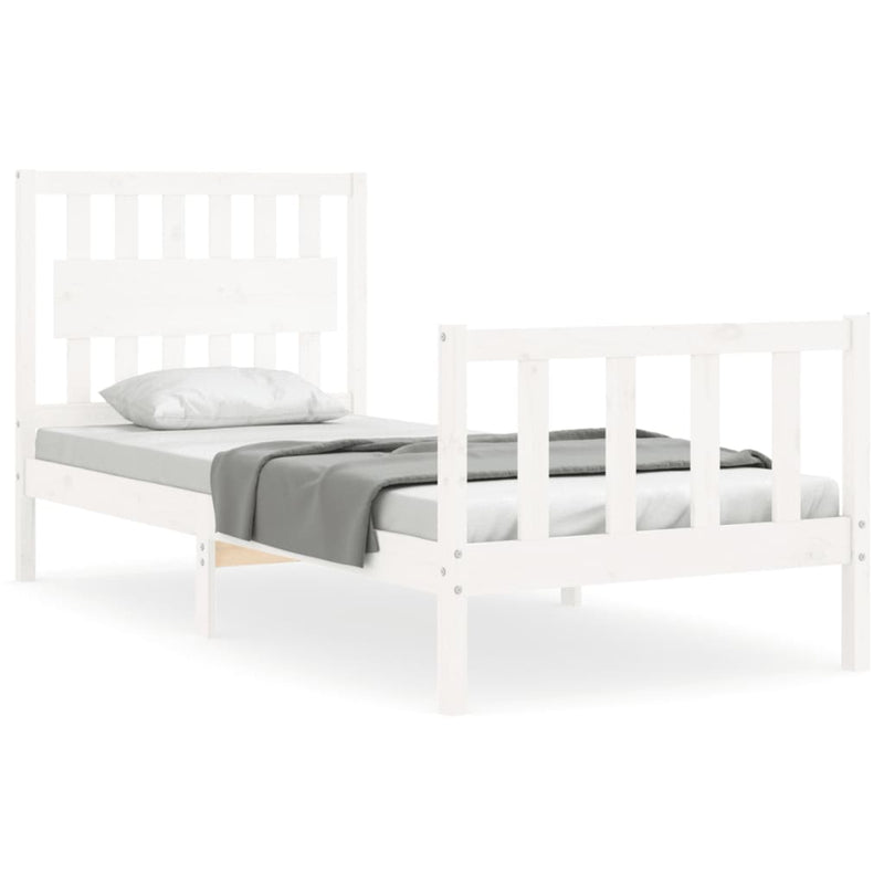 Bedframe met hoofdbord massief hout wit 3FT Single