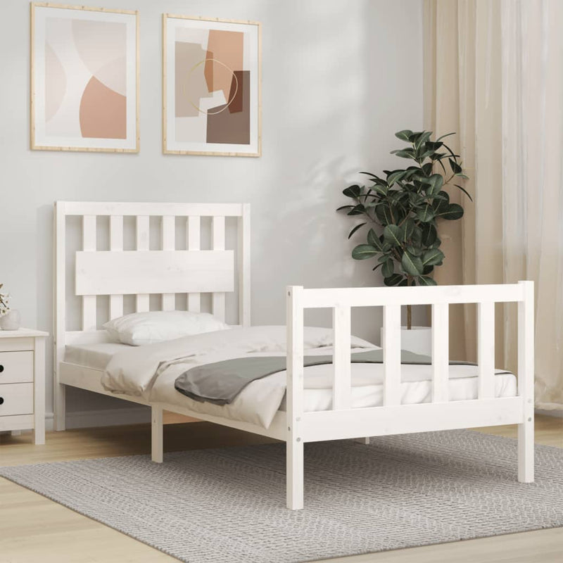 Bedframe met hoofdbord massief hout wit 3FT Single