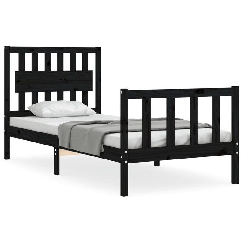 Bedframe met hoofdbord massief hout zwart 3FT Single