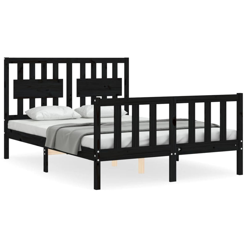 Bedframe met hoofdbord massief hout zwart 4FT Small Double