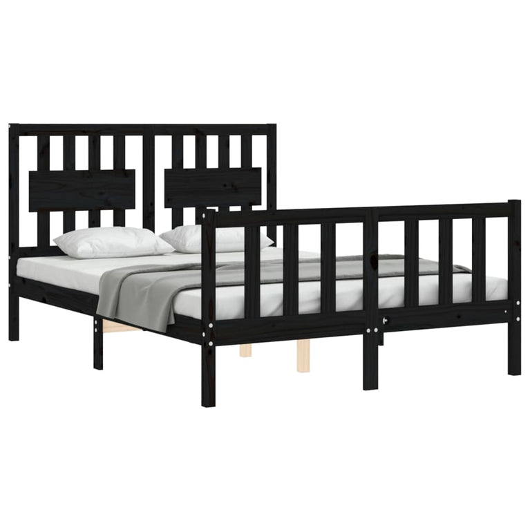 Bedframe met hoofdbord massief hout zwart 4FT Small Double