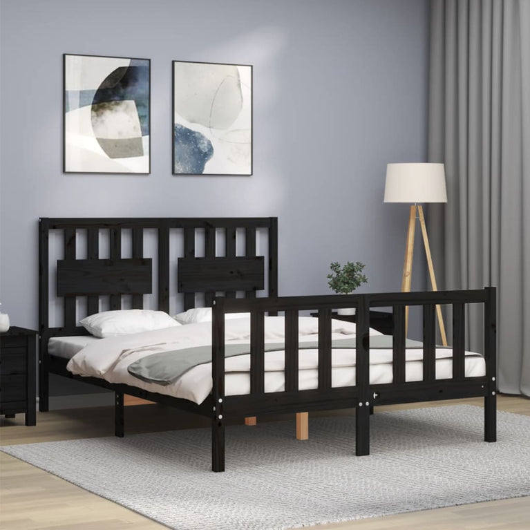 Bedframe met hoofdbord massief hout zwart 4FT Small Double