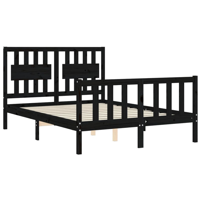 Bedframe met hoofdbord massief hout zwart 4FT Small Double
