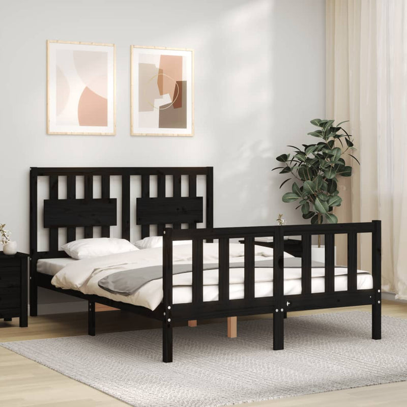 Bedframe met hoofdbord massief hout zwart 4FT Small Double