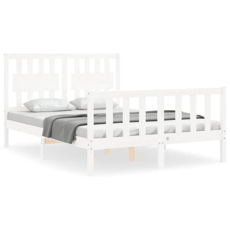 Bedframe met hoofdbord massief hout wit 4FT6 Double
