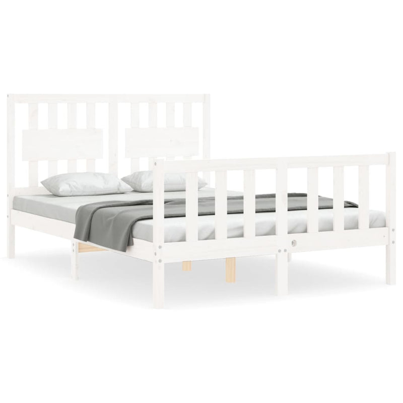 Bedframe met hoofdbord massief hout wit 4FT6 Double
