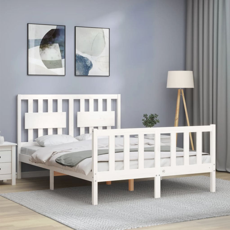 Bedframe met hoofdbord massief hout wit 4FT6 Double