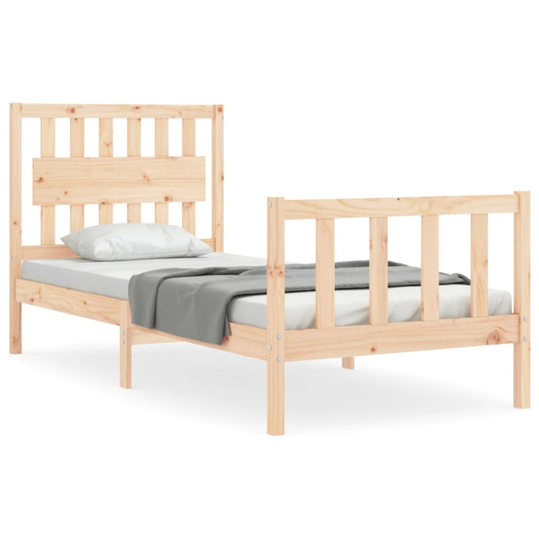 Bedframe met hoofdbord massief hout 90x200 cm