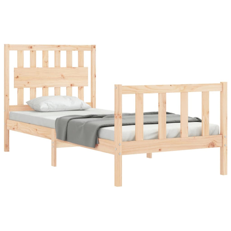 Bedframe met hoofdbord massief hout 90x200 cm
