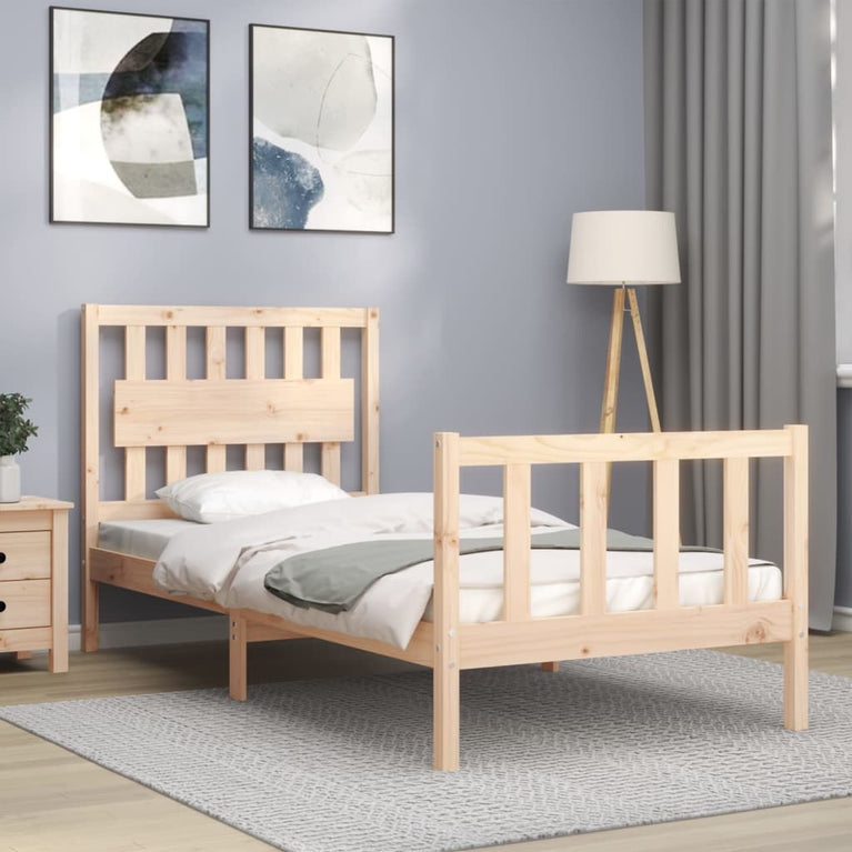 Bedframe met hoofdbord massief hout 90x200 cm