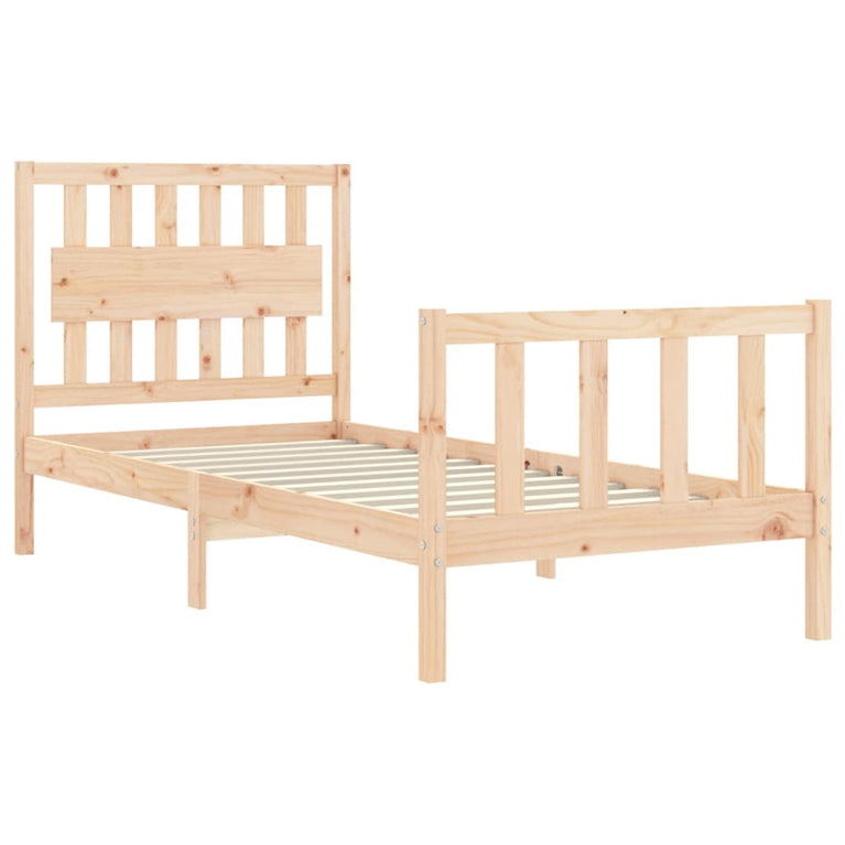 Bedframe met hoofdbord massief hout 90x200 cm