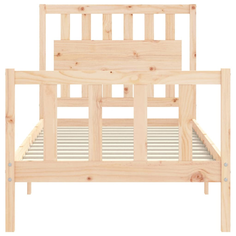Bedframe met hoofdbord massief hout 90x200 cm