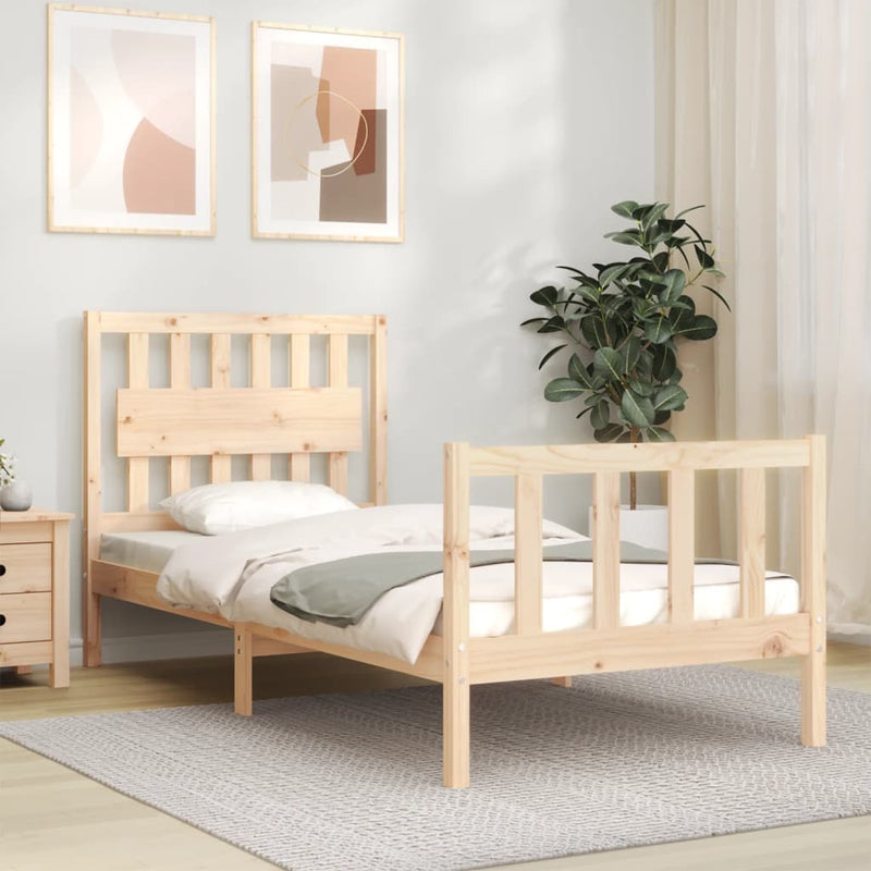 Bedframe met hoofdbord massief hout 90x200 cm