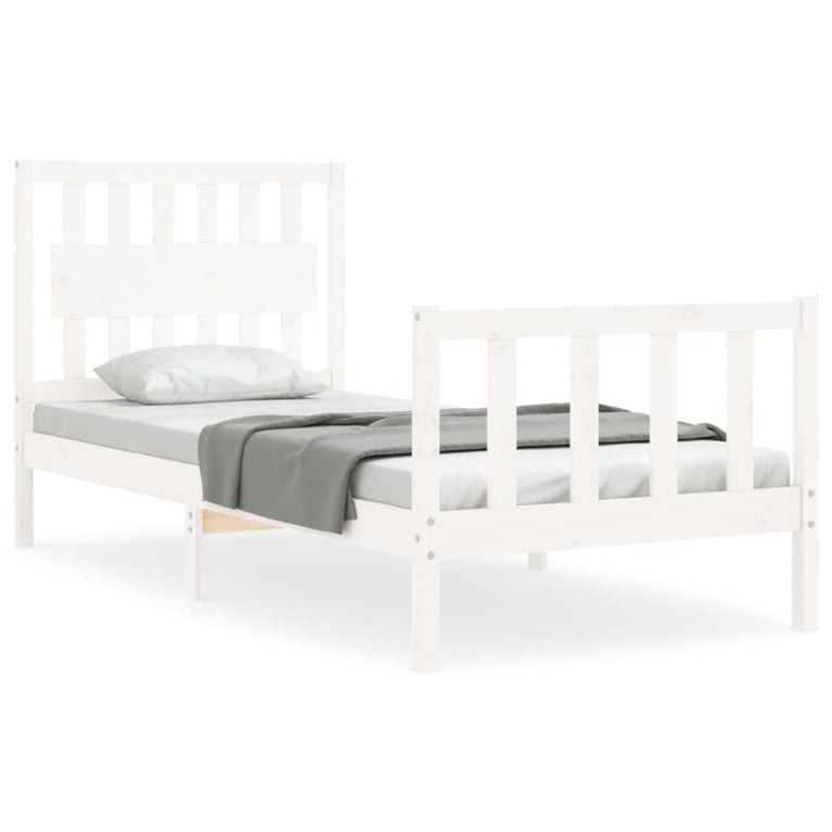 Bedframe met hoofdbord massief hout wit 90x200 cm