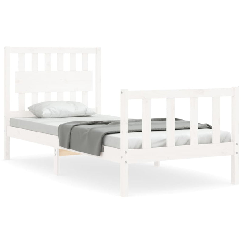 Bedframe met hoofdbord massief hout wit 90x200 cm