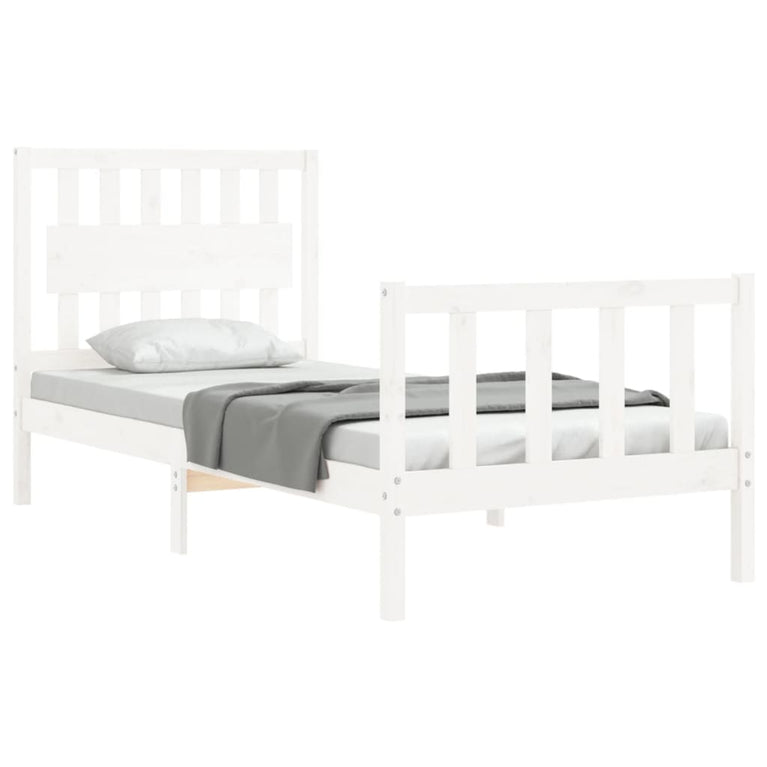 Bedframe met hoofdbord massief hout wit 90x200 cm