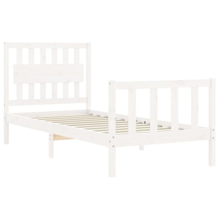 Bedframe met hoofdbord massief hout wit 90x200 cm
