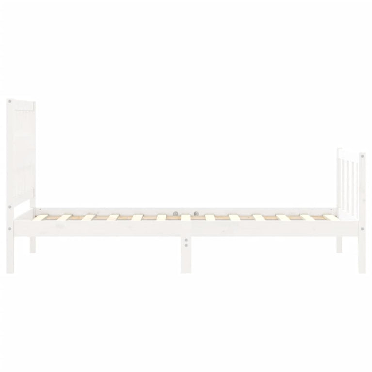 Bedframe met hoofdbord massief hout wit 90x200 cm