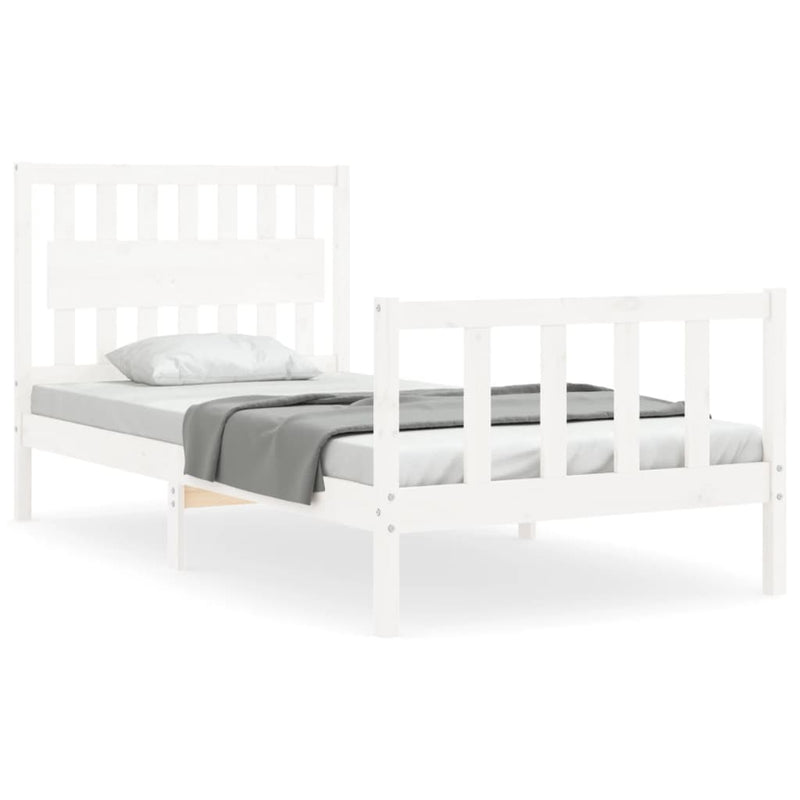 Bedframe met hoofdbord massief hout wit 100x200 cm