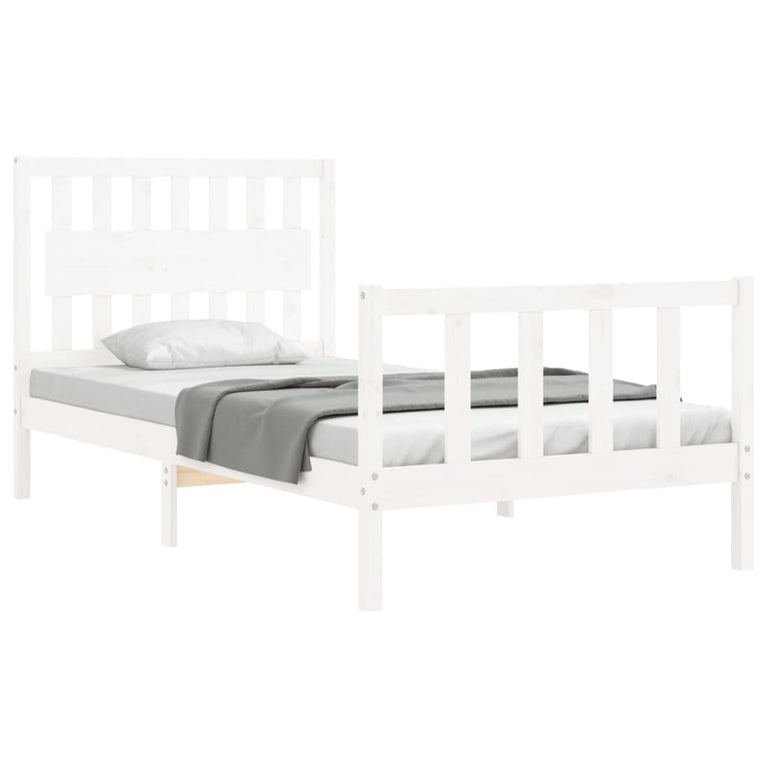 Bedframe met hoofdbord massief hout wit 100x200 cm