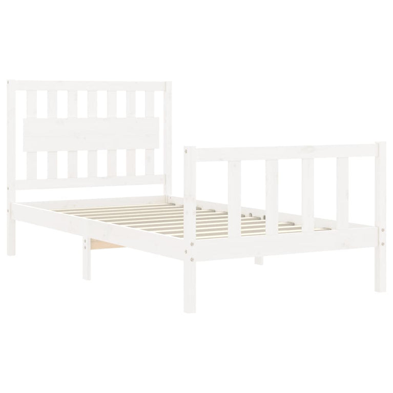 Bedframe met hoofdbord massief hout wit 100x200 cm