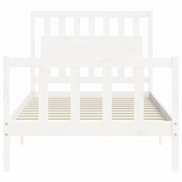 Bedframe met hoofdbord massief hout wit 100x200 cm
