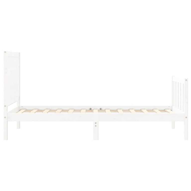 Bedframe met hoofdbord massief hout wit 100x200 cm
