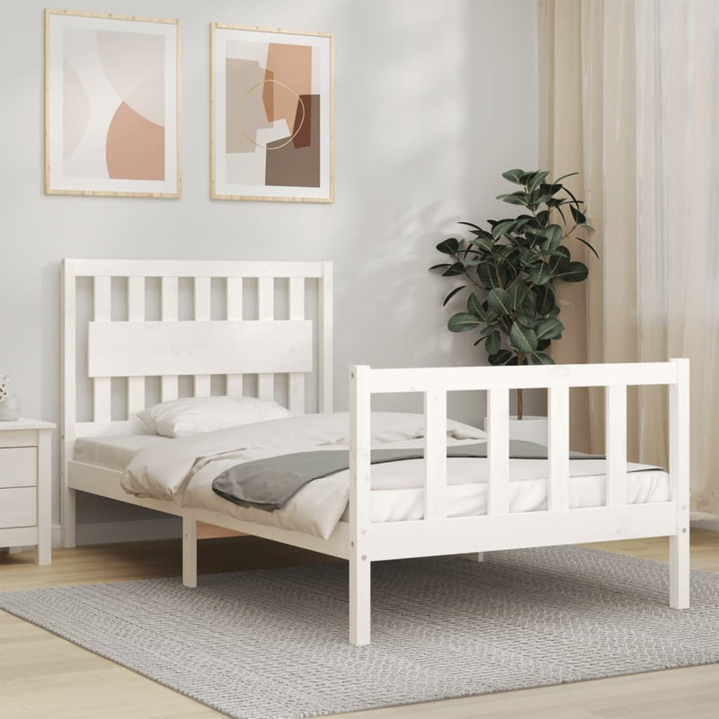 Bedframe met hoofdbord massief hout wit 100x200 cm