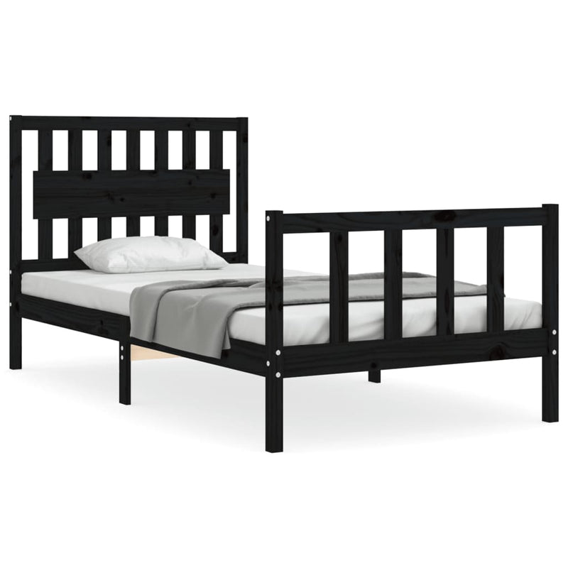 Bedframe met hoofdbord massief hout zwart 100x200 cm