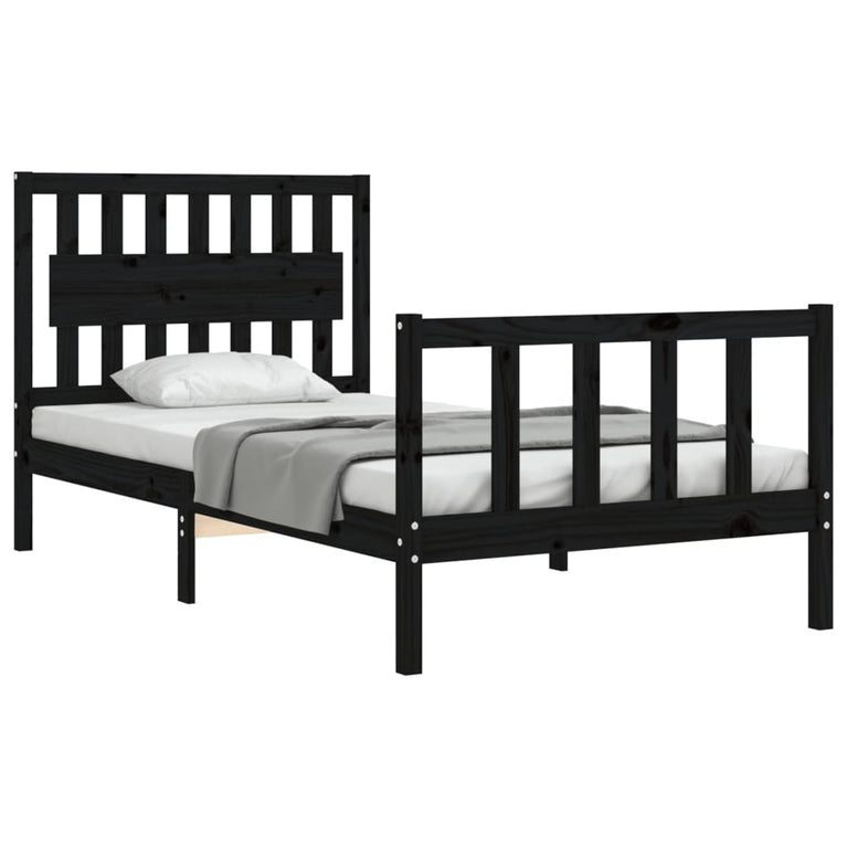 Bedframe met hoofdbord massief hout zwart 100x200 cm