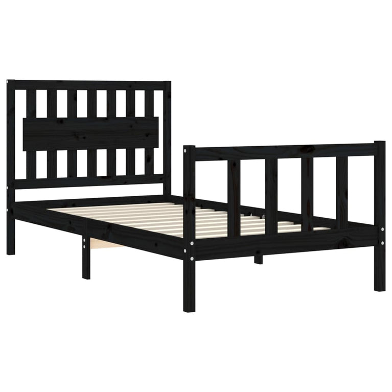 Bedframe met hoofdbord massief hout zwart 100x200 cm
