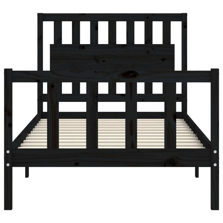 Bedframe met hoofdbord massief hout zwart 100x200 cm
