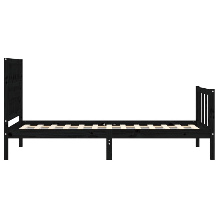 Bedframe met hoofdbord massief hout zwart 100x200 cm