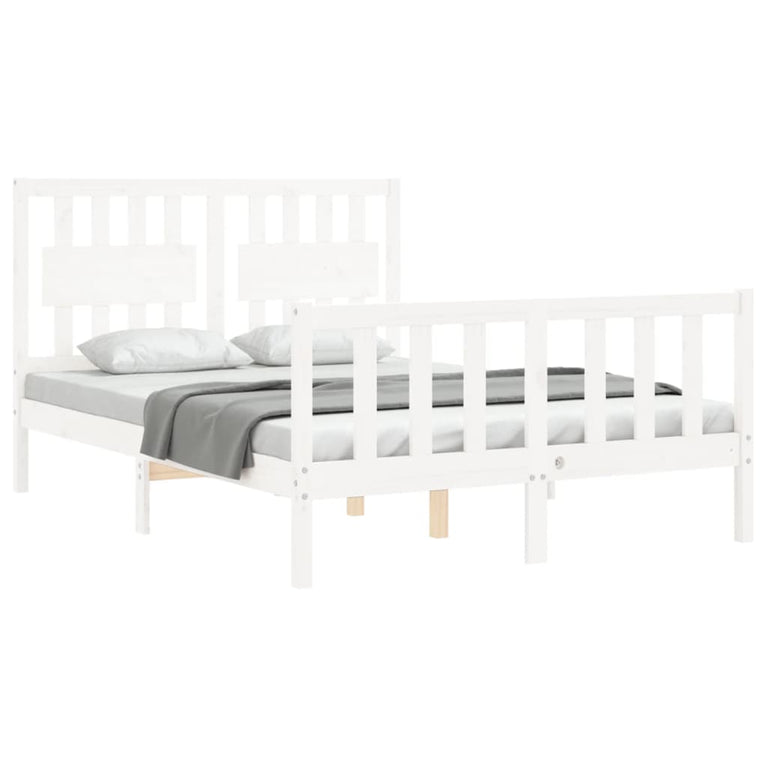 Bedframe met hoofdbord massief hout wit 120x200 cm