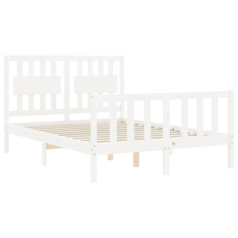 Bedframe met hoofdbord massief hout wit 120x200 cm