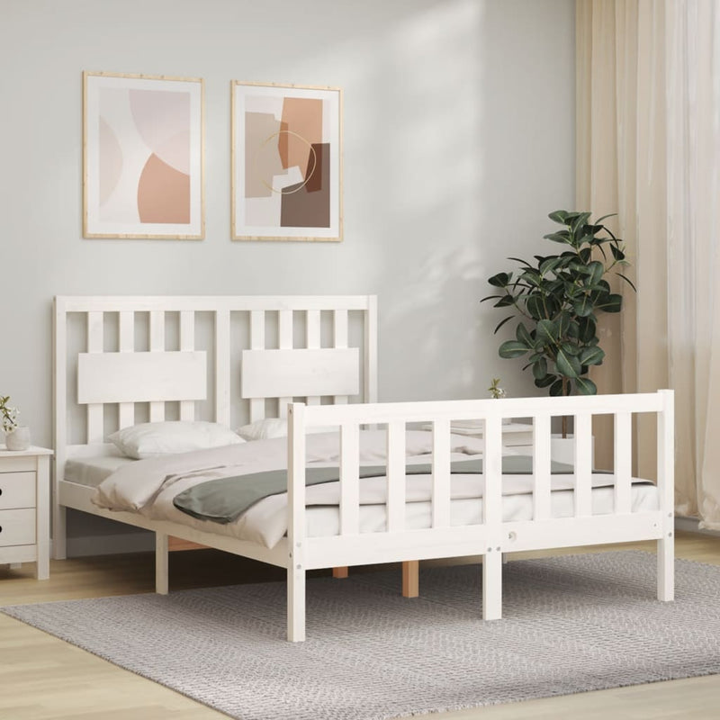 Bedframe met hoofdbord massief hout wit 140x200 cm