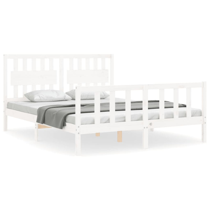 Bedframe met hoofdbord massief hout wit 5 FT King Size