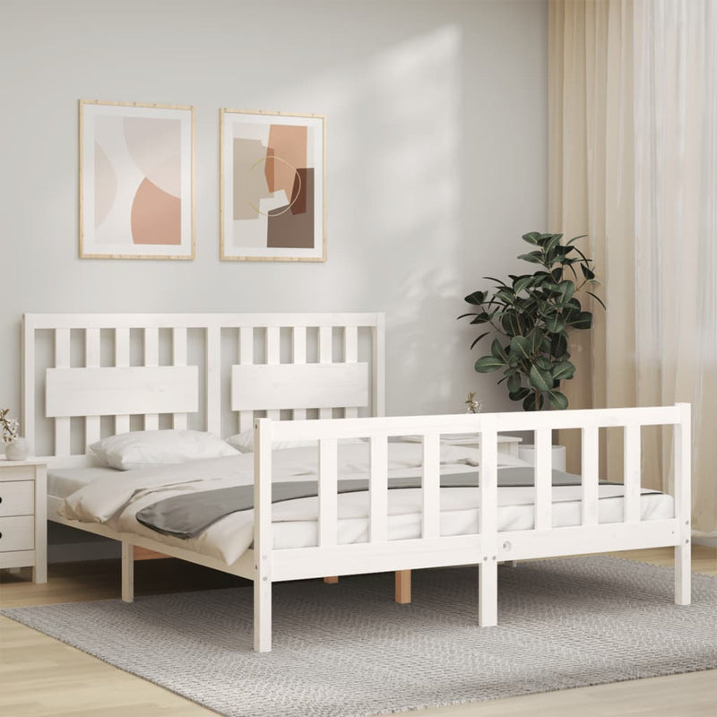 Bedframe met hoofdbord massief hout wit 5 FT King Size