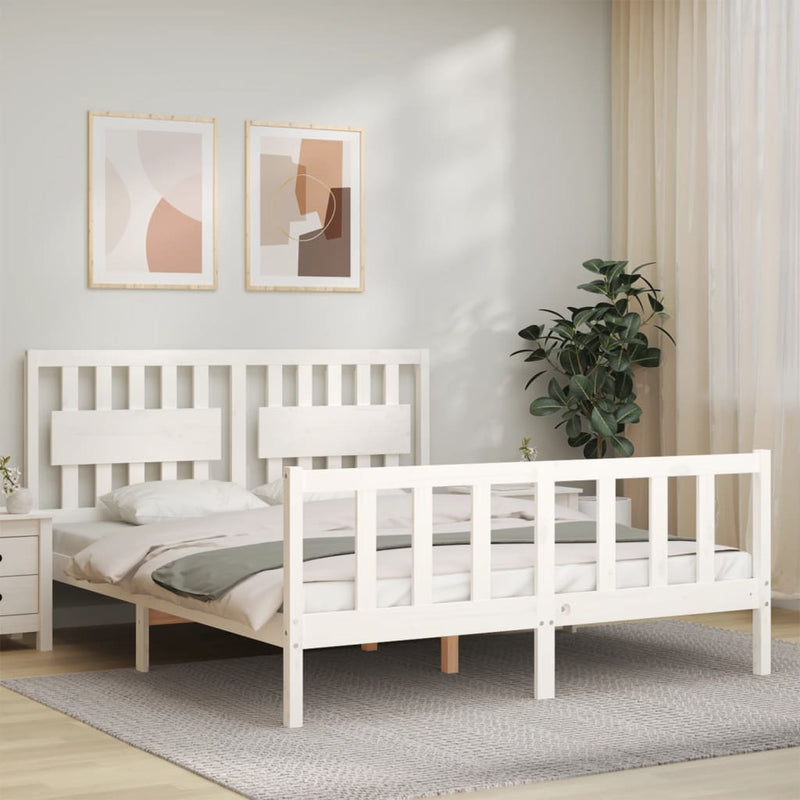 Bedframe met hoofdbord massief hout wit 160x200 cm
