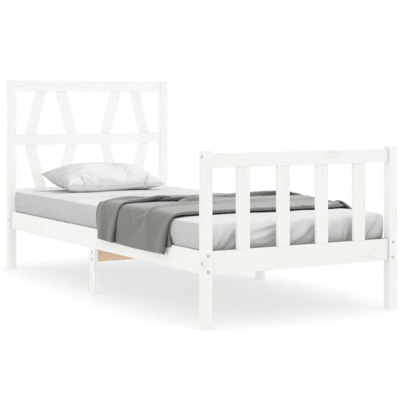 Bedframe met hoofdbord massief hout wit 2FT6 Small Single