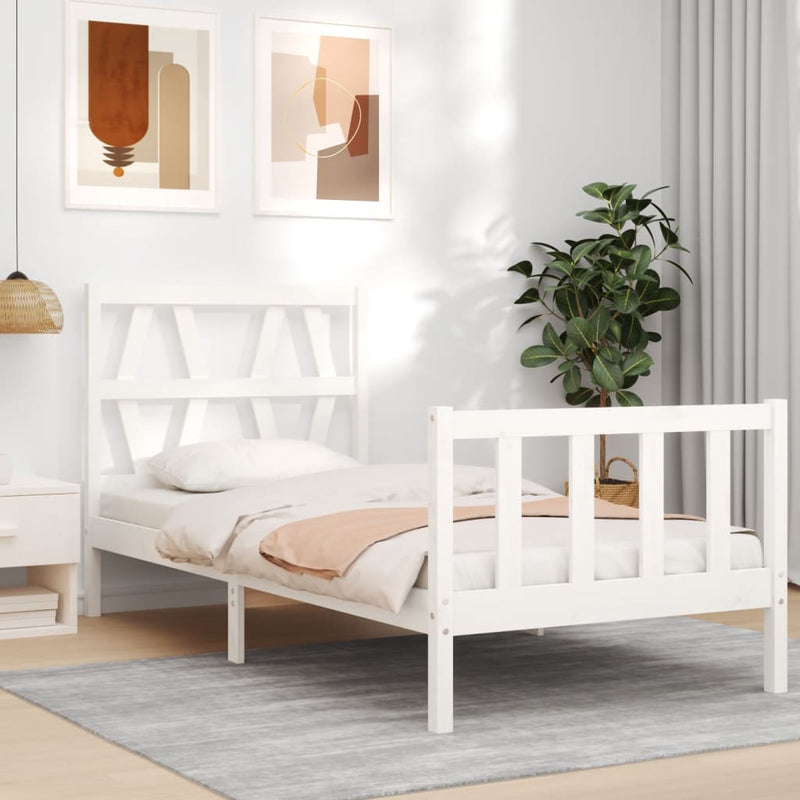 Bedframe met hoofdbord massief hout wit 2FT6 Small Single