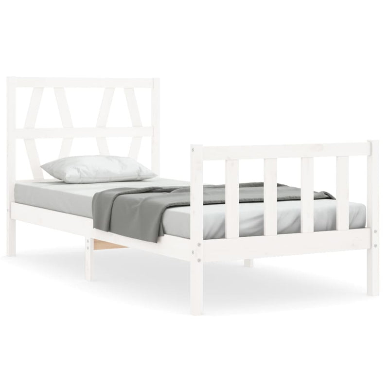 Bedframe met hoofdbord massief hout wit 3FT Single