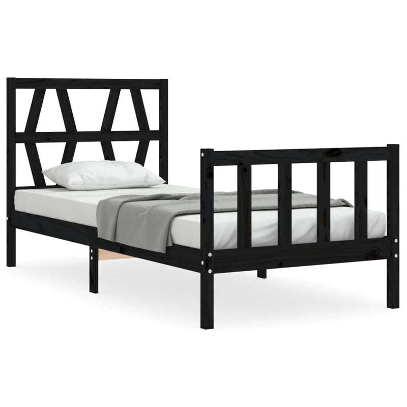 Bedframe met hoofdbord massief hout zwart 3FT Single