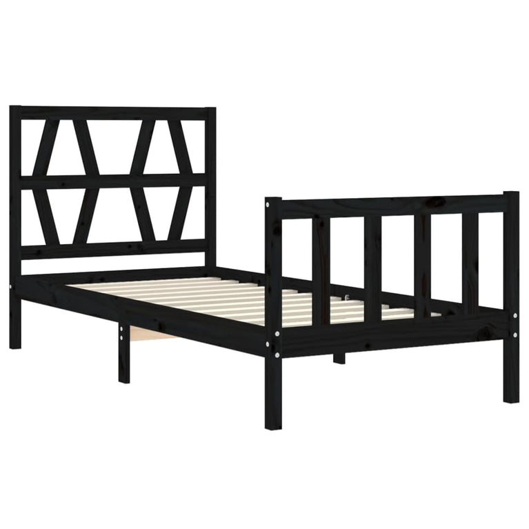 Bedframe met hoofdbord massief hout zwart 3FT Single