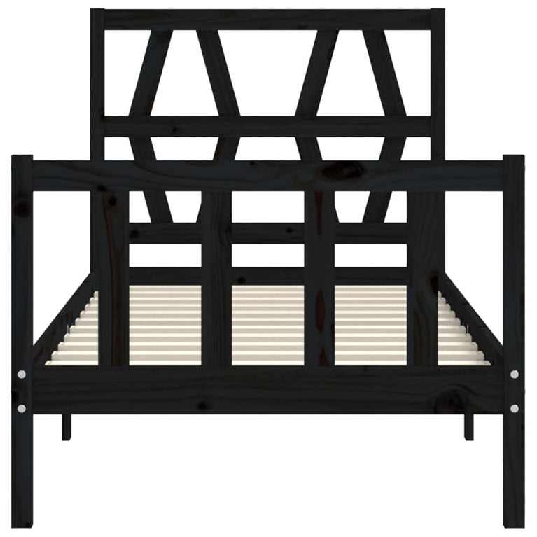 Bedframe met hoofdbord massief hout zwart 3FT Single