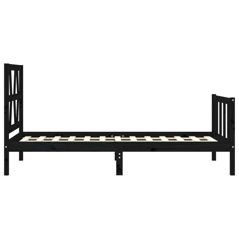 Bedframe met hoofdbord massief hout zwart 3FT Single