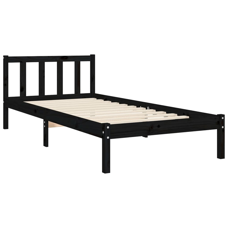 Bedframe met hoofdbord massief hout zwart 3FT Single